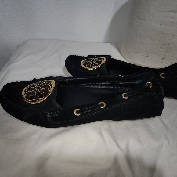 Tory Burch Alexandra Black Suede Leather Logo Driving Moccasin Slipper Sz 7.5 M - Picture 7 of 12